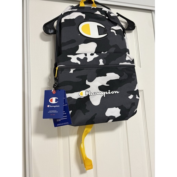 Champion Black White Yellow Camo Backpack with Logo Style CHY1017-014 - Picture 1 of 5